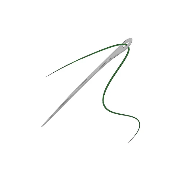 带绿色螺纹的锋利小针 用于缝合矢量彩色绘图或插图 — 图库矢量图片