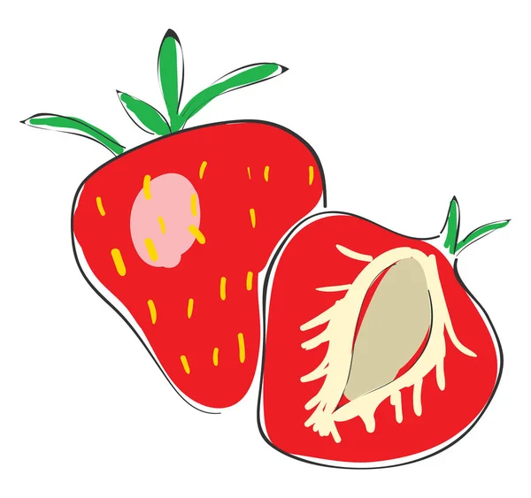 Une Tranche Fraise Rouge Vif Une Fraise Près Lui Dessin — Image vectorielle