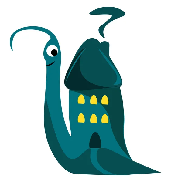 Caricature Escargot Vert Avec Une Maison Sur Dos Dessin Illustration — Image vectorielle