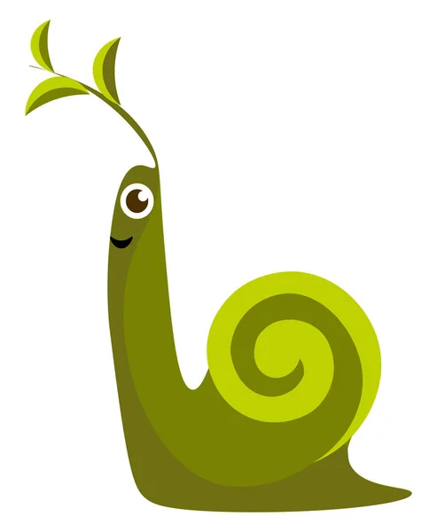 Small Cute Snail Green Color Leaves Its Head Vector Color — Stock Vector