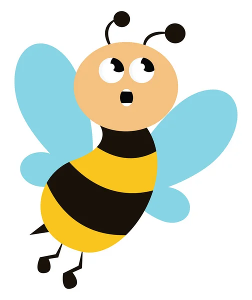 Zaskoczony Pszczoła Niebieskimi Skrzydłami Usta Szeroko Otwarte Rysunek Kolor Wektorowy — Wektor stockowy