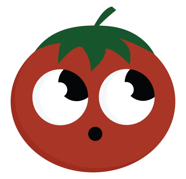 一个小番茄与宽眼睛和它的嘴打开矢量彩色绘图或插图 — 图库矢量图片