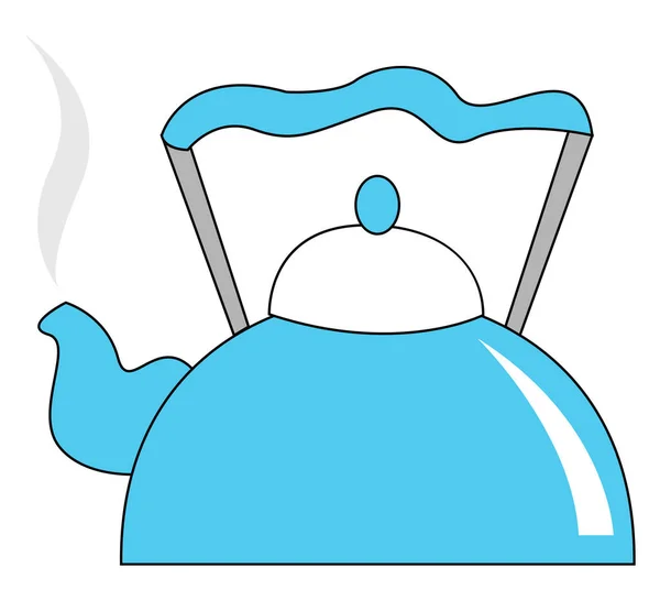 Cute Tea Pot Blue Color Hot Tea Vector Color Drawing — Stock Vector