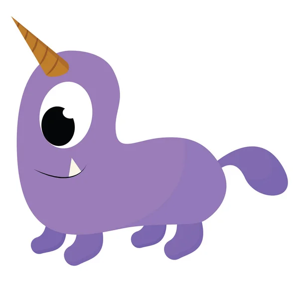 紫色独角兽怪物与单个独角兽角矢量颜色绘图或插图 — 图库矢量图片