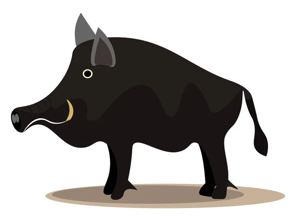 Large Black Wild Pig Sharp Horns Looking Wild Attack Vector — Stock Vector