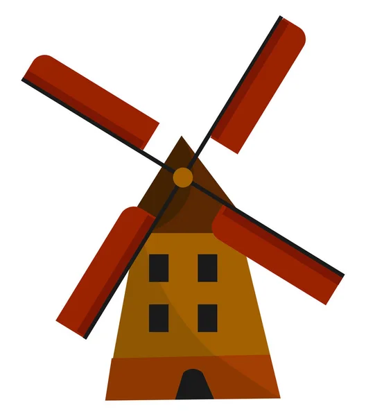 Een Tall Spinning Windmolen Met Vier Rode Roterende Messen Vector — Stockvector
