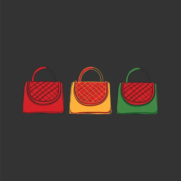 Clipart of three women 's handbags over black background vector o — стоковый вектор