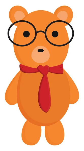 Kırmızı kravat ve gözlük ve giyen sevimli bir oyuncak ayı Clipart — Stok Vektör