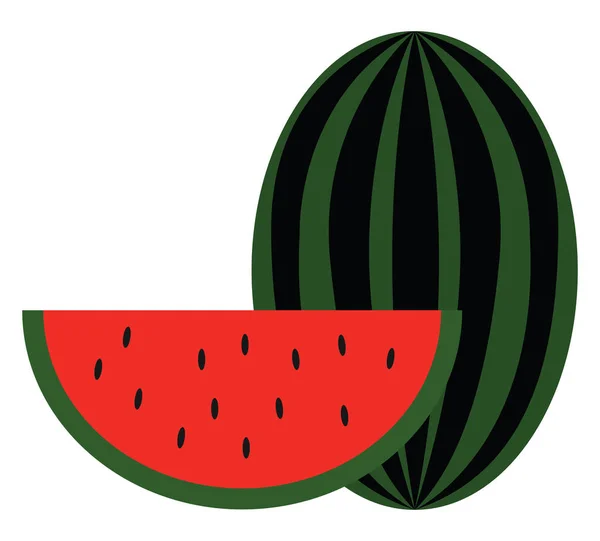 Egy nagy görögdinnye és egy szelet görögdinnye vektor vagy — Stock Vector