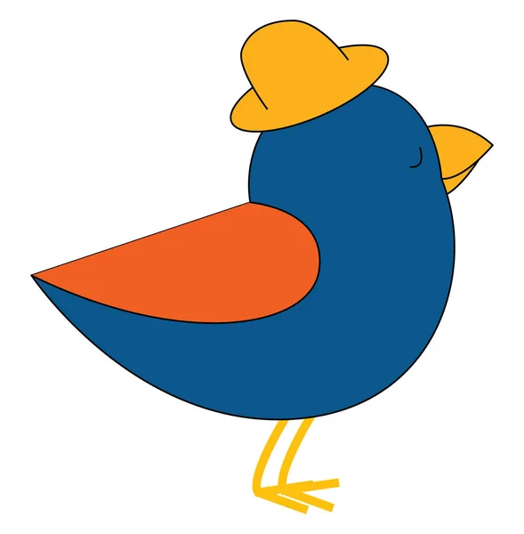 Cartoon Blue Bird i en brun sommarhatt set isolerad vit att — Stock vektor