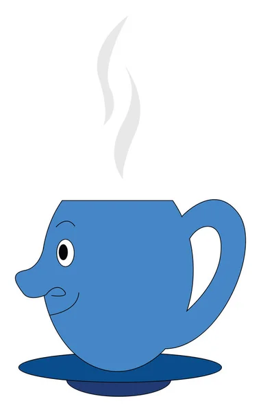 Emoji einer blauen Kaffeetasse vom Seitenvektor oder von der Farbe aus betrachtet — Stockvektor
