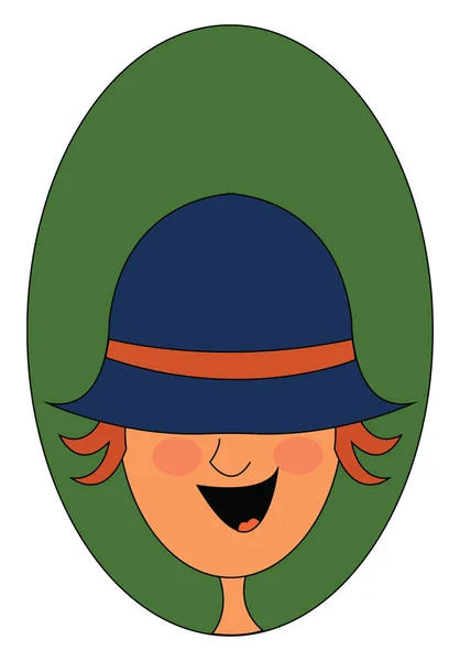 녹색 배경 vect 위에 파란색 모자에 행복한 소년의 초상화 — 스톡 벡터