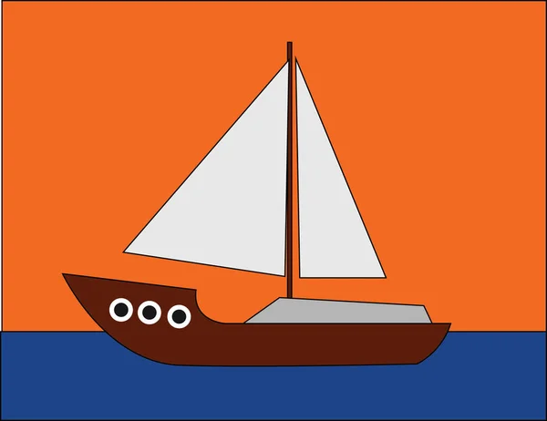 Porträtt av en båt som seglar över havet över en orange backgro — Stock vektor