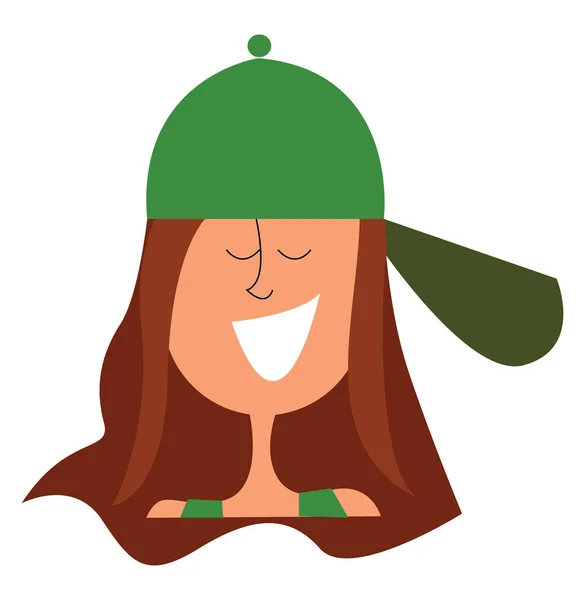 Clipart d'une fille riante portant un chapeau vert vecteur latéral o — Image vectorielle