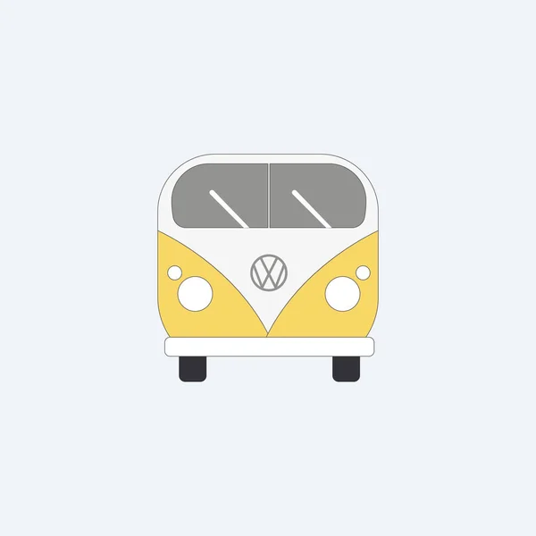 Zeichnung eines gelben Busses vor blassblauem Hintergrund v — Stockvektor