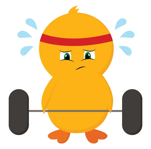 Cute-kleine gele Chick is het opheffen van dumbbells op de sportschool vector — Stockvector