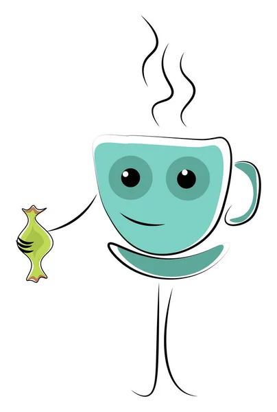 Xícara de café azul Emoji segurando um vetor de doces verde ou illu cor —  Vetores de Stock