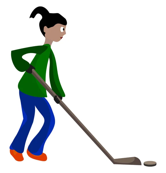 Una chica jugando suelo vector de hockey o ilustración de color — Vector de stock