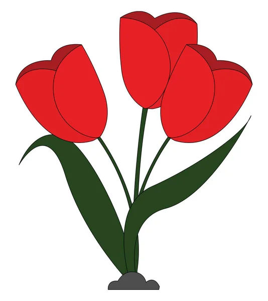 ClipArt gyönyörű piros virágok levelei vektor vagy színes Il — Stock Vector