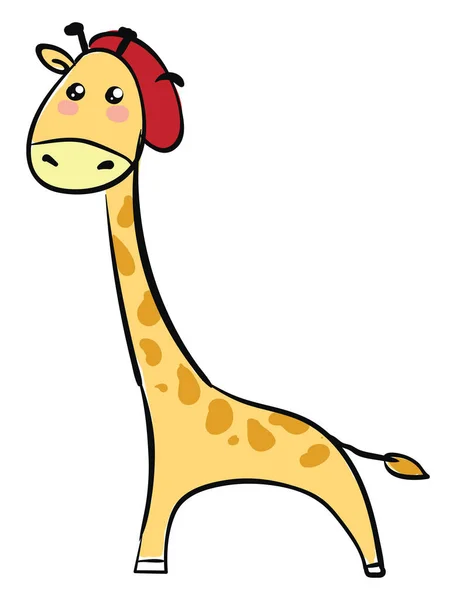 İzole beyaz arka plan vi üzerinde kırmızı bir şapka seti karikatür zürafa — Stok Vektör