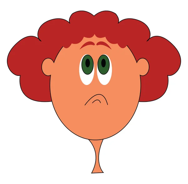 Cara de dibujos animados de una chica de aspecto divertido en pelo rojo y ojos verdes — Vector de stock