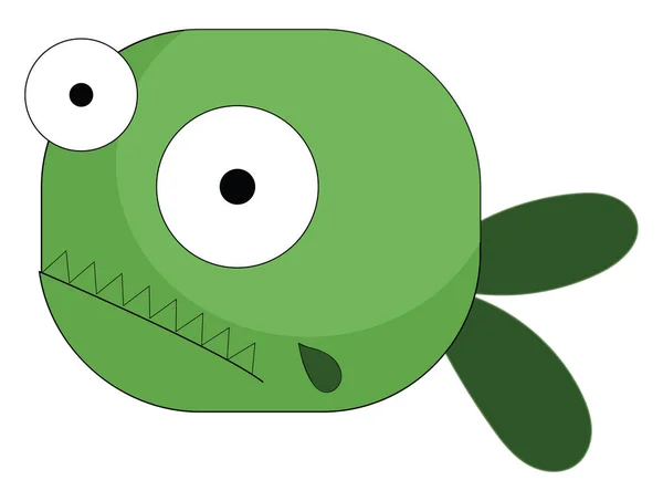 두 개의 불룩한 눈 벡터 또는 색상 일러스트와 만화 녹색 물고기 — 스톡 벡터