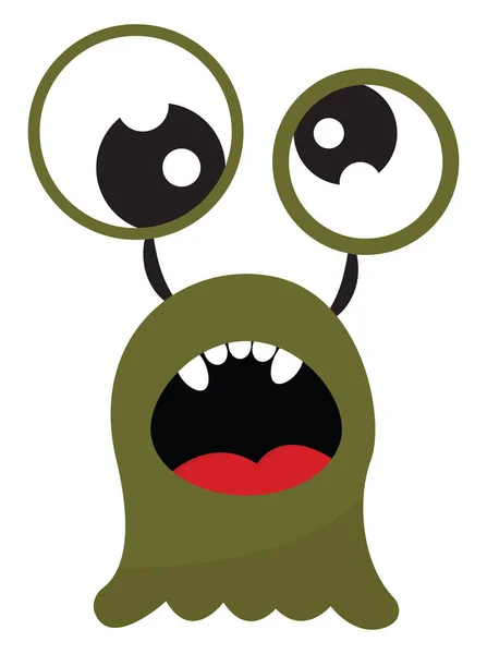 Tecknad rolig grön monster med en öppen mun utsätta fem ägg — Stock vektor