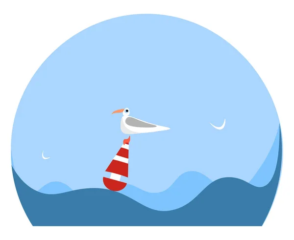 Portrait d'un oiseau mouette sur un vecteur de bouée ou illustration couleur — Image vectorielle