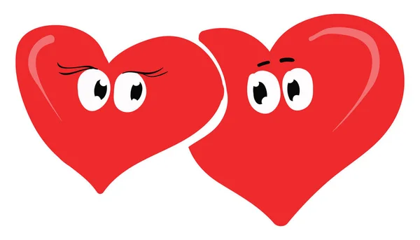 Clipart de dos corazones rojos de pie uno al lado del otro amor cada uno — Archivo Imágenes Vectoriales