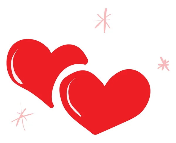 Clipart van twee rode harten liggend één boven de andere vector of co — Stockvector