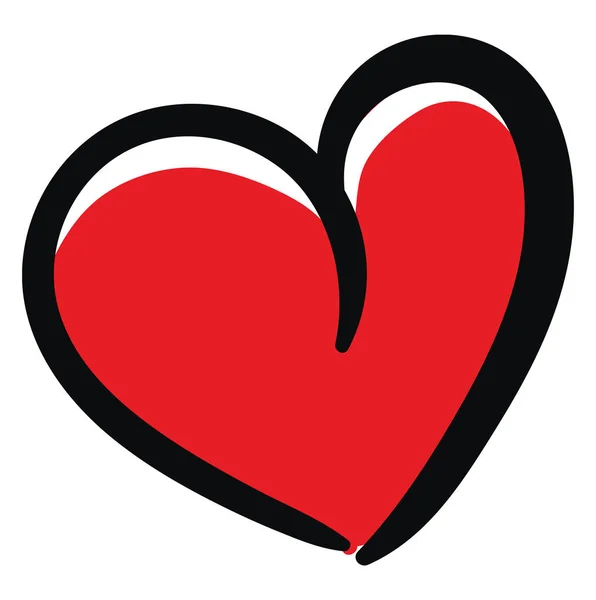 Szkic krzywego czerwonego serca z czarnym zarysem wektora lub koloru — Wektor stockowy