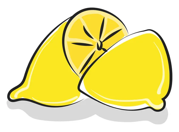 Clipart de um limão inteiro cortado em duas metades desiguais vetor ou c — Vetor de Stock