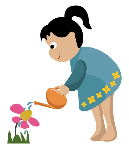 Portrait d'une petite fille arrosant les fleurs dans le jardin vect — Image vectorielle