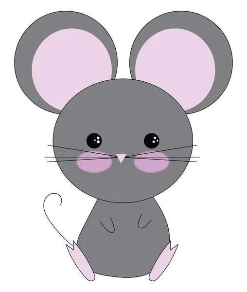 Мультфильм "Серая мышь с фиолетовыми ушами на белом фоне" — стоковый вектор
