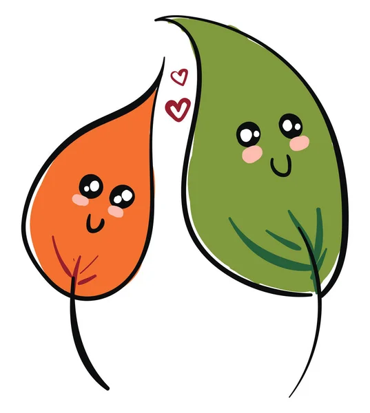 Ζωγραφική δύο αγάπη φύλλα στο κέντρο με κόκκινες καρδιές που βαλβίδες — Διανυσματικό Αρχείο