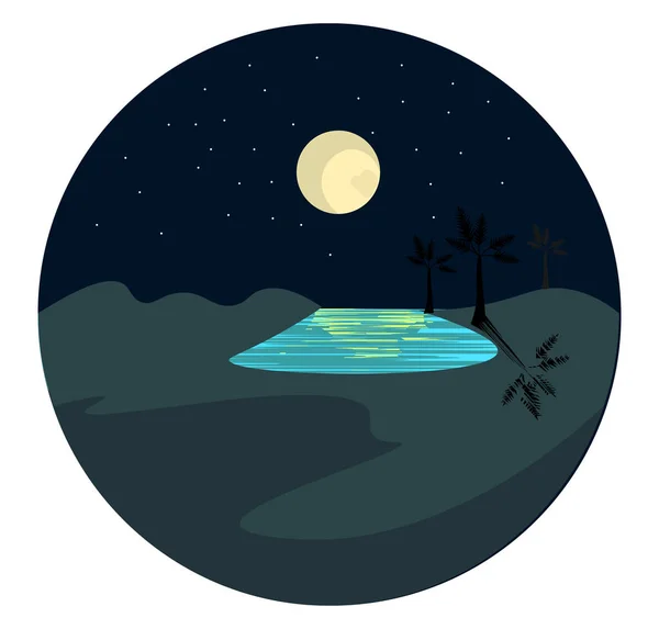 Potret oasis pada malam hari di atas vektor latar belakang gelap atau col - Stok Vektor