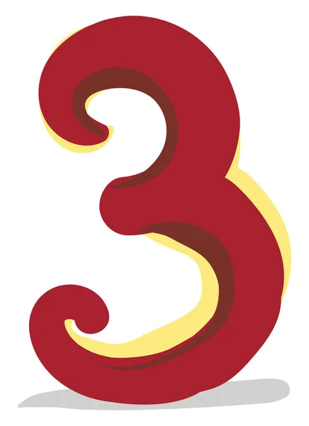 Clipart do número numérico três ou 3 em vetor de cor vermelha — Vetor de Stock
