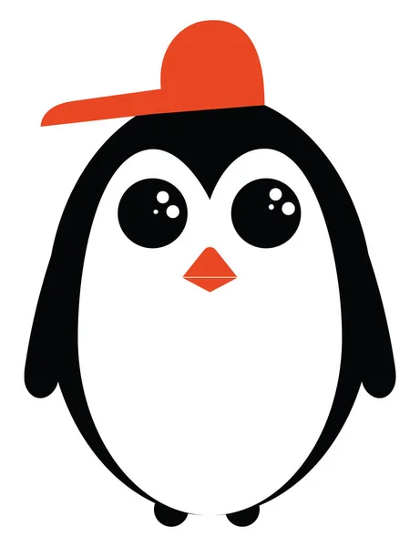 เพนกวินน้อยน่ารักในเวกเตอร์หมวกแดงหรือภาพวาดสี — ภาพเวกเตอร์สต็อก