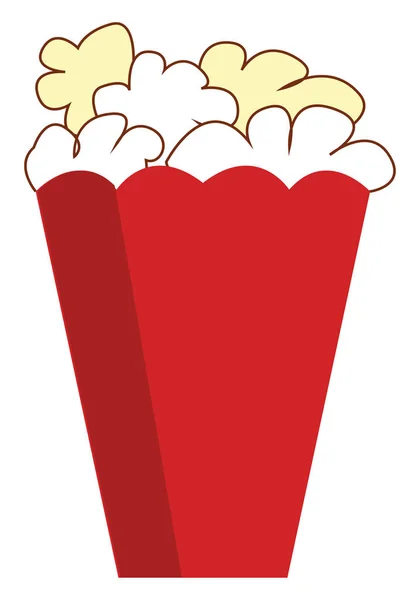 Dibujo de deliciosas palomitas de maíz en una caja de papel rojo sobre fondo blanco — Vector de stock