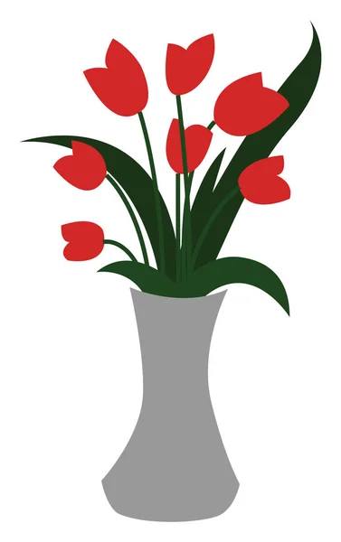 Clipart van een wit-gekleurde bloemenvaas weergeven van rode bloemen een — Stockvector