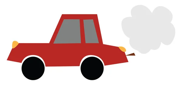 Cartoon rot gefärbtes Auto emittiert Rauch-Vektor oder Farb-Illustration — Stockvektor