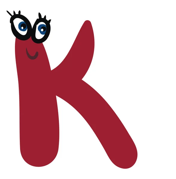 빨간색 벡터 또는 색상 일러스트 레이 티에서 알파벳 대문자 k 이모티콘 — 스톡 벡터