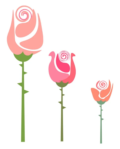 Desenho de três rosas coloridas com espinhos vetor ou illu cor — Vetor de Stock