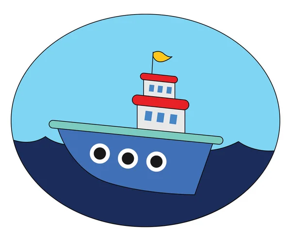 Egy gyönyörű kék rajzfilm hajó felett kék háttér vektor vagy oszlop — Stock Vector