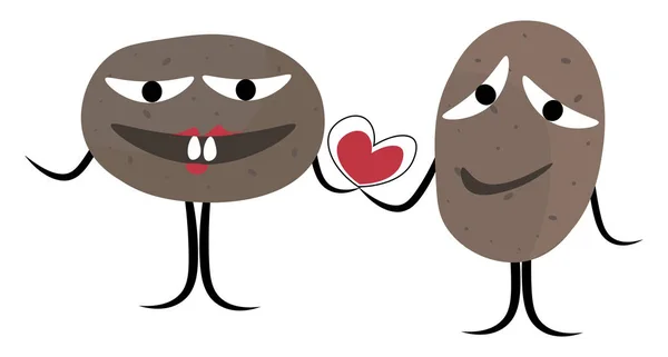 Clipart of two smiling potatoes holding a heart symbol vector or — Stock Vector