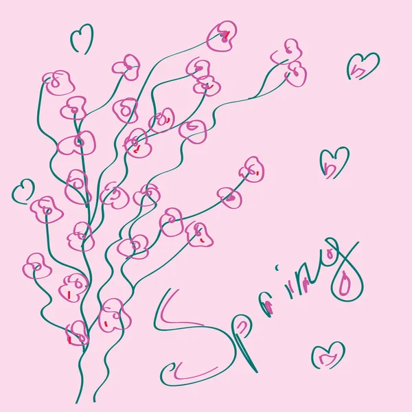 木と葉の少ない春のラインアート — ストックベクタ