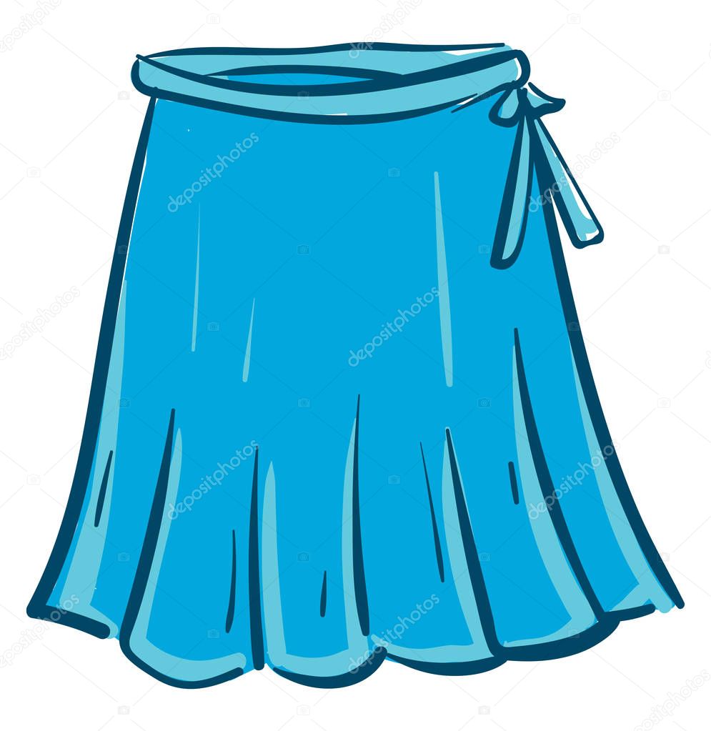 A lengthy skirt which is blue in color with a cute ribbon in the side vector color drawing or illustration