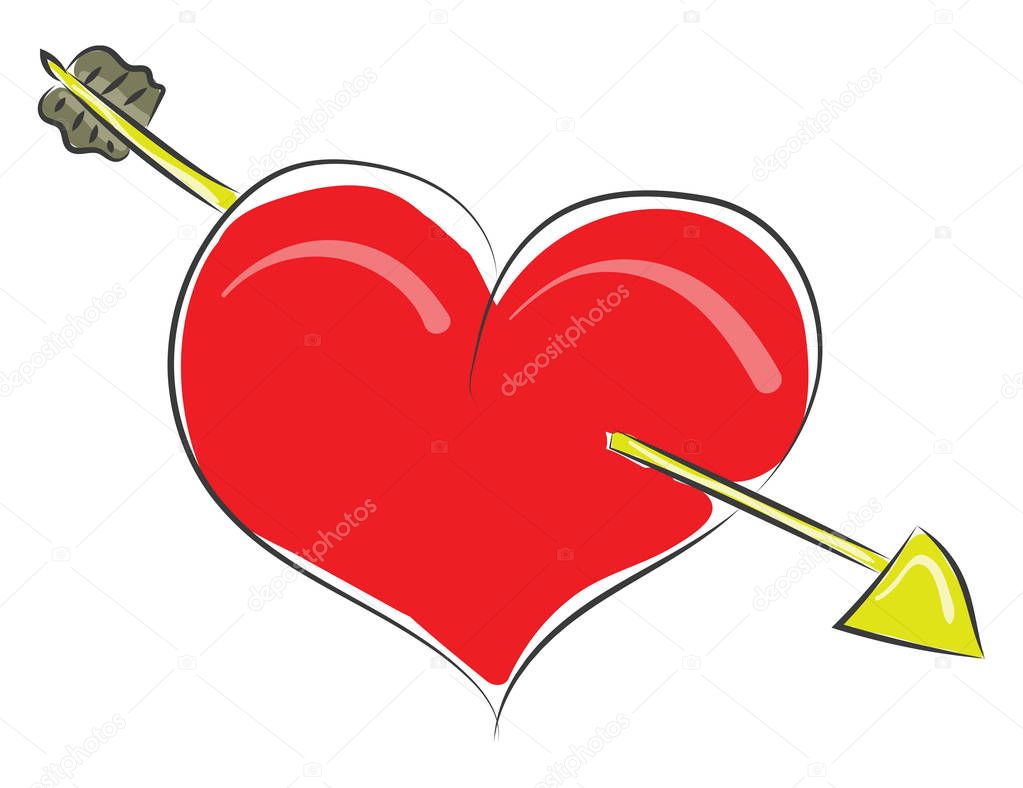 Clipart of a red heart struck with an arrow vector or color illu