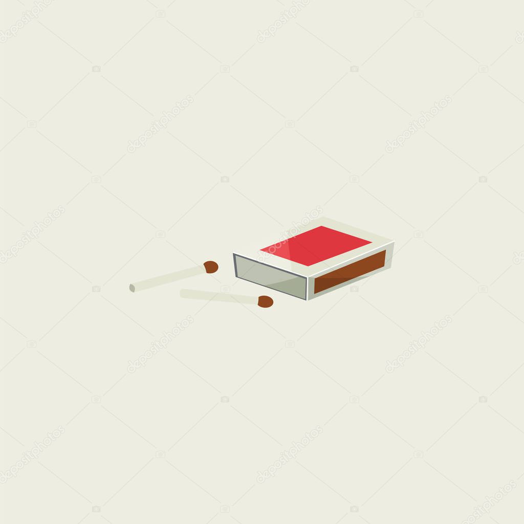 Cartoon matchbox with two unburnt sticks lying closer vector or 
