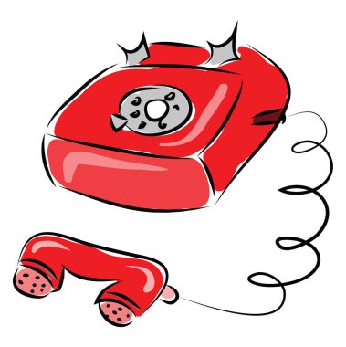 Beyaz arka planda eski kırmızı telefon illüstrasyon vektörü 
